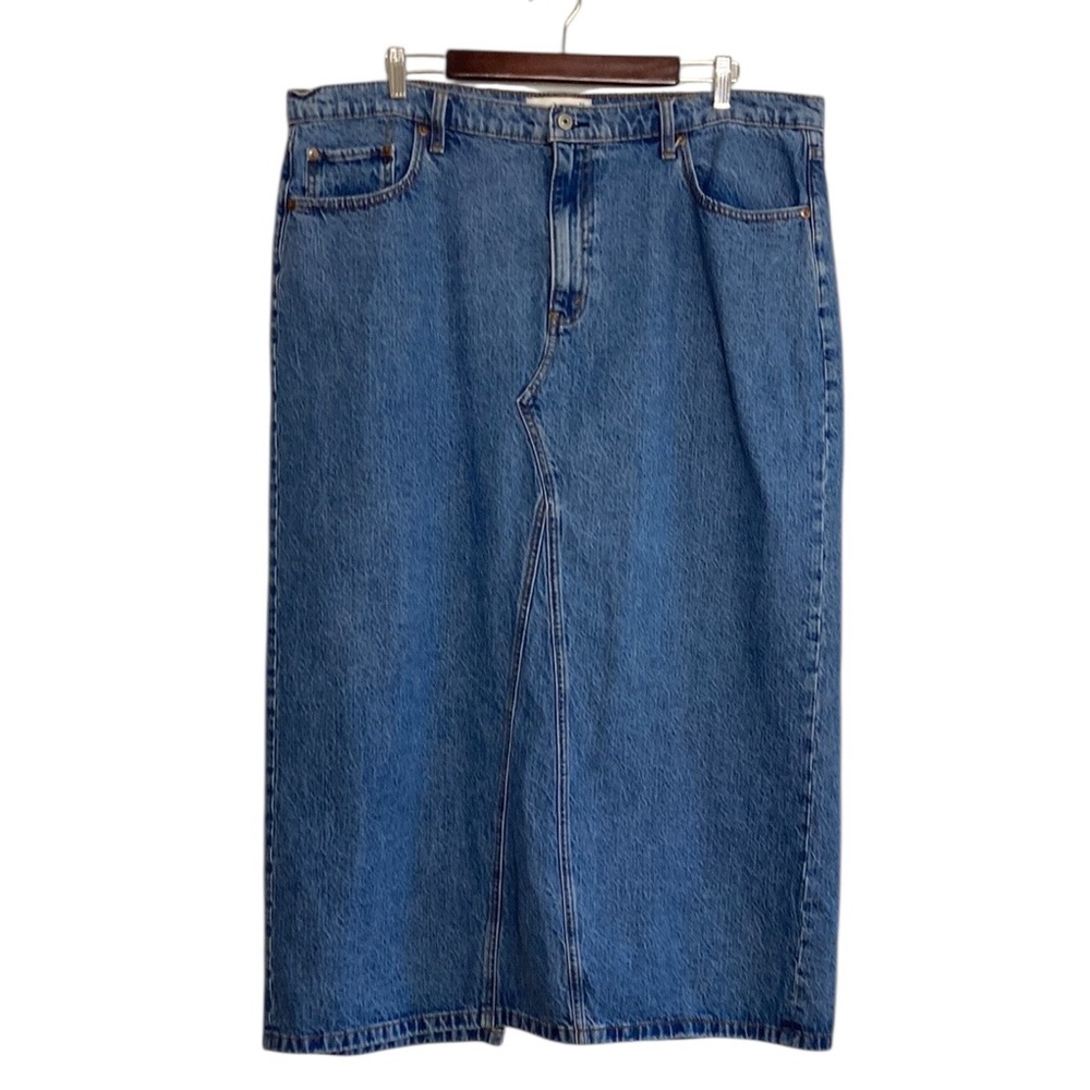 Abercrombie & Fitch Jean Skirt Womens 34 18 Blue Denim High Rise Maxi High Slit